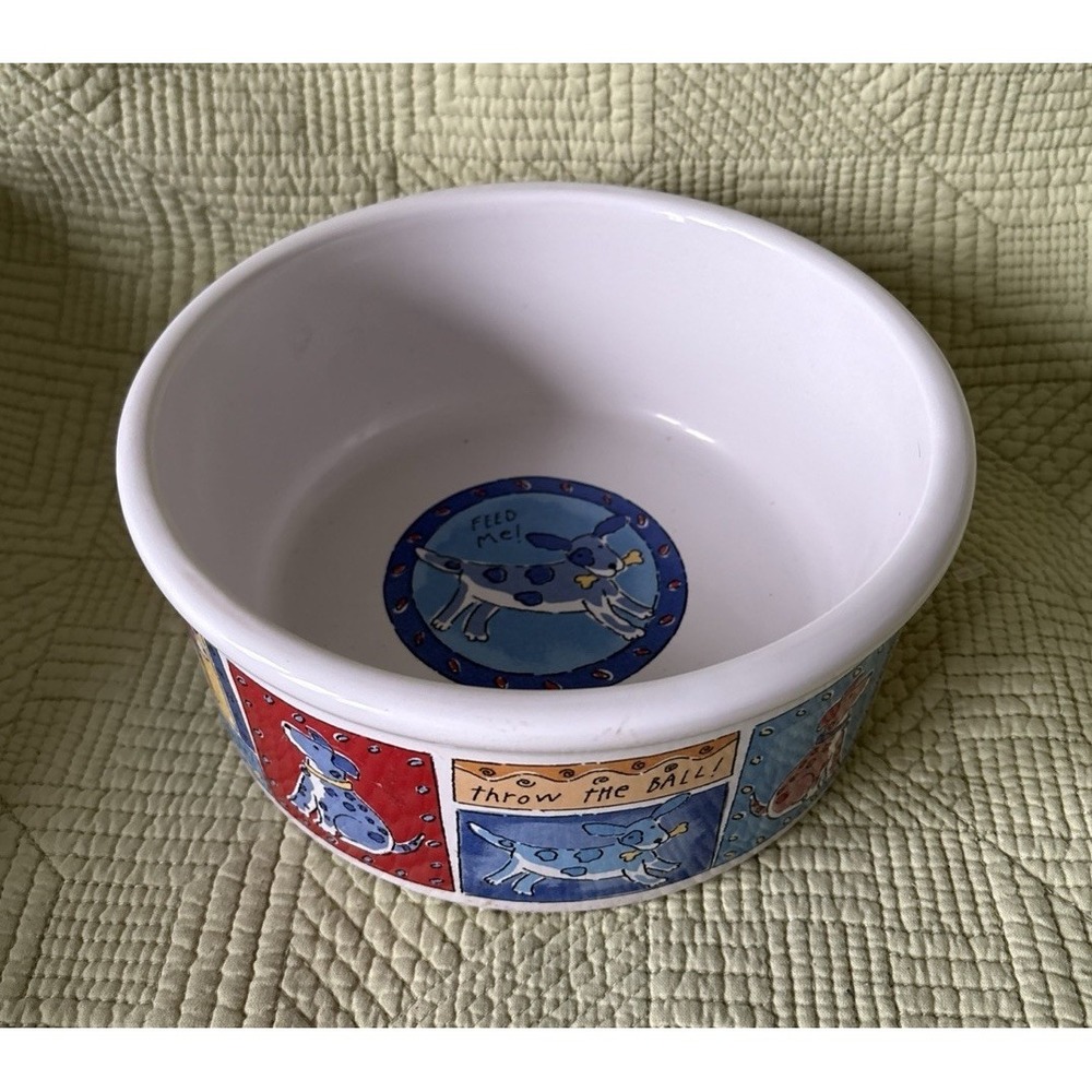Signature Riviera Van Beers: FEED ME Jumbo Dog Bowl White Bowl Red Yellow Blue